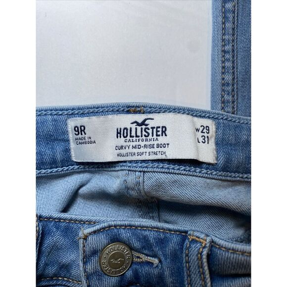 HOLLISTER Curvy Mid-Rise Boot Cut Jeans Juniors Size 9R W29 L31 Blue Stretch - Picture 5 of 6